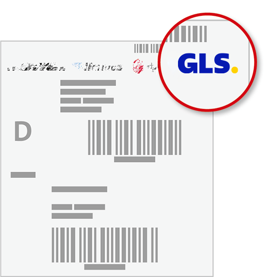 Retourenlabel mit Logo verschiedener Logistikpartner. Das GLS Logo ist rot umkreist