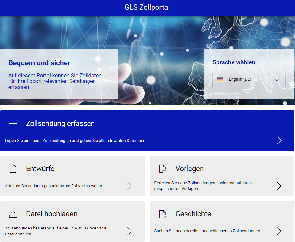 Simple overview of customs data entry in the GLS customs portal